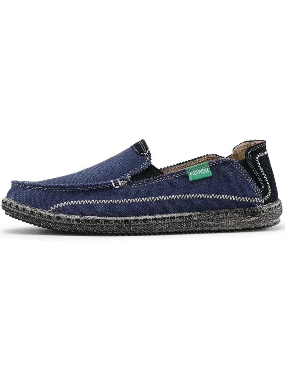 VILOCY Men's Blue Rubber Canvas Slip On Loafers Drop Vintage Flat Casual Shoes